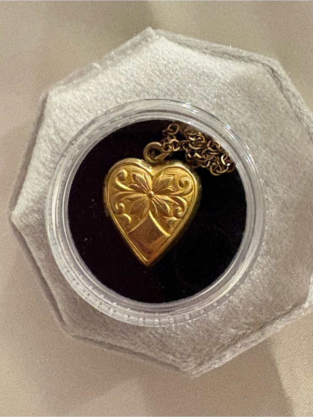 12K GF Gold Heart Locket Necklace - Children’s Size - Elegant Floral Design